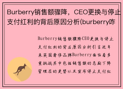 Burberry销售额骤降，CEO更换与停止支付红利的背后原因分析(burberry咋了)