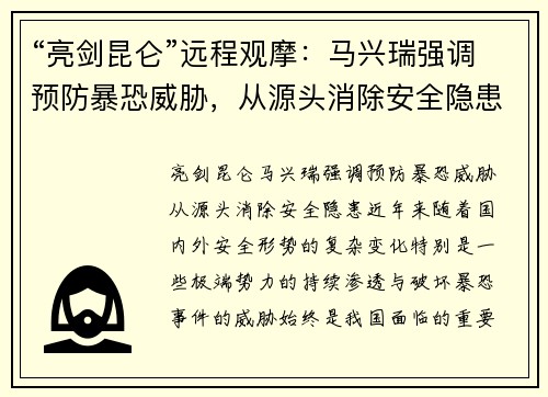 “亮剑昆仑”远程观摩：马兴瑞强调预防暴恐威胁，从源头消除安全隐患